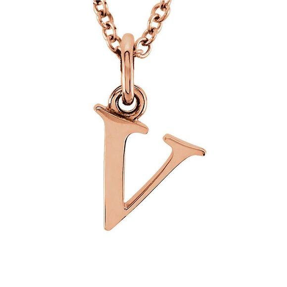 The Abbey Lower Case Initial 'v' Necklace in 14k Rose Gold, 16 Inch - Picture 1 of 3